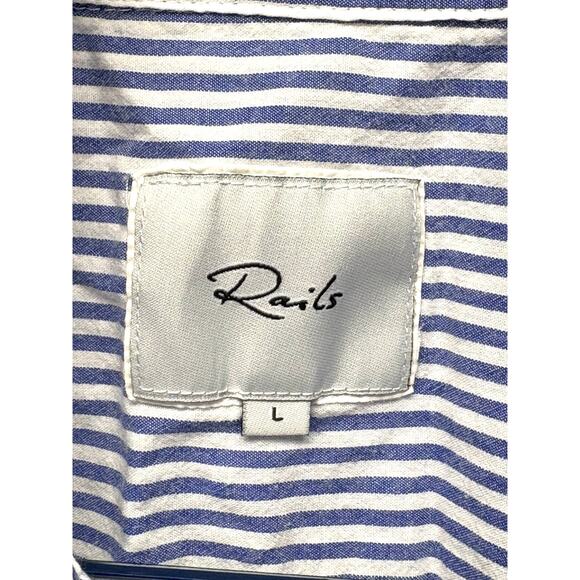 Rails Beaded Button Up Blouse Blue White Stripes Holiday Glam Women’s Size L - Picture 3 of 10